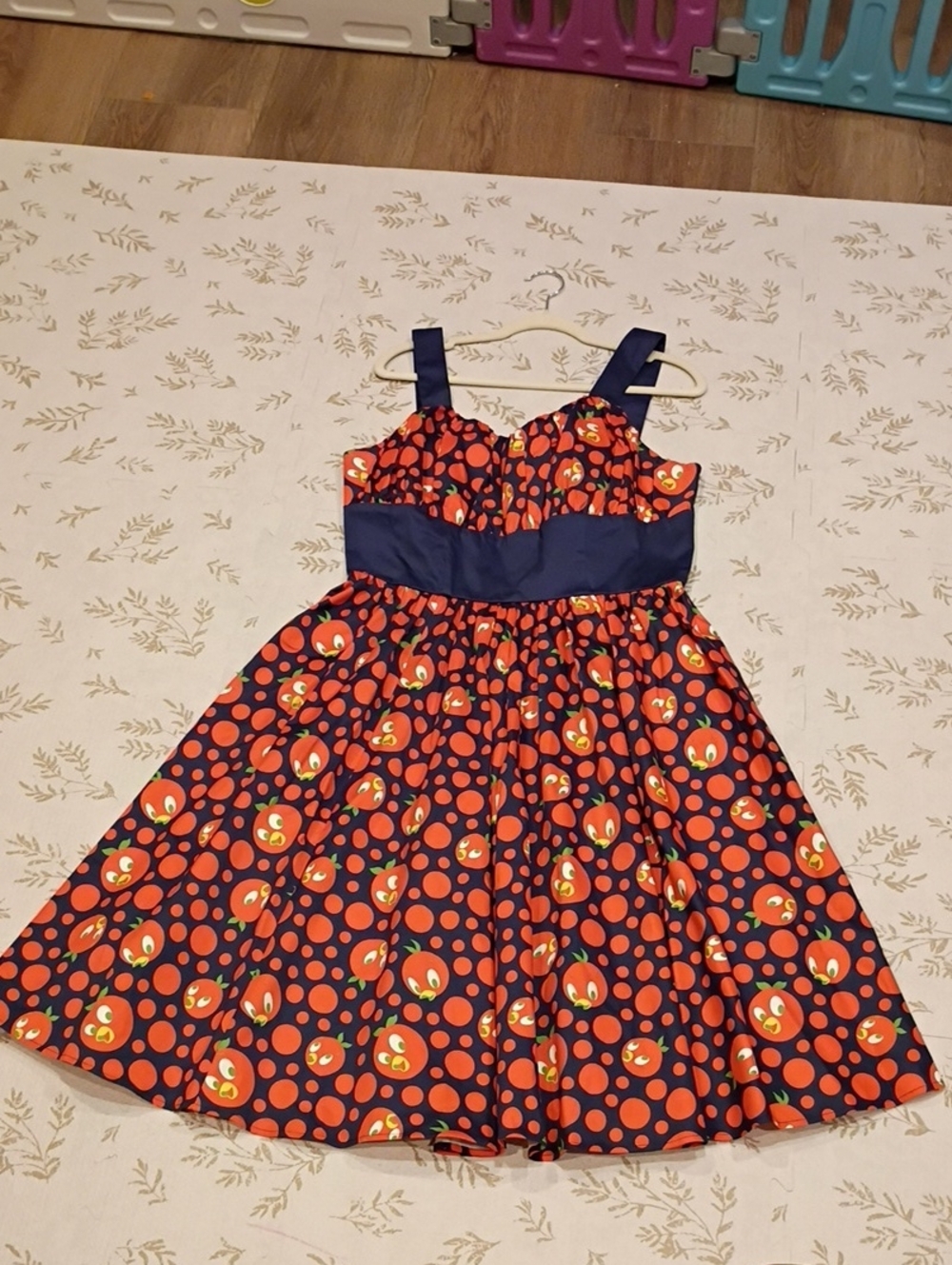 Disney Navy Orange Bird Dress with Orange Bird Fruit Print Fall Halloween